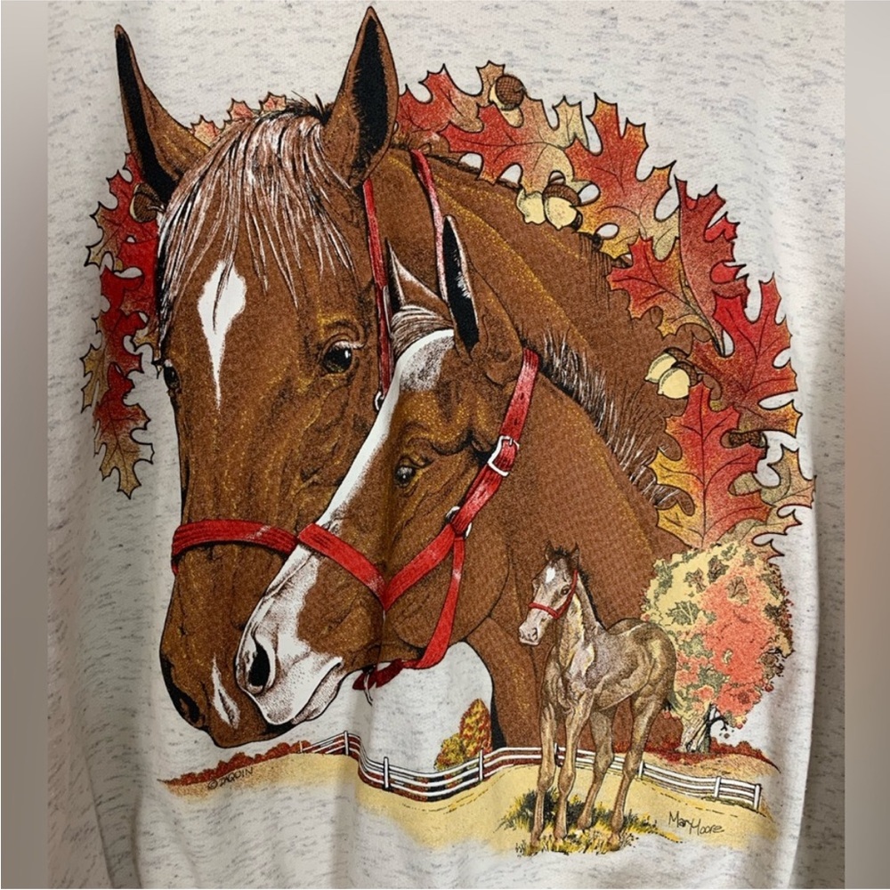 Vtg Horse Print Sweatshirt Adult Small Unisex Fall Nature Equine Fallcore FLAWS
